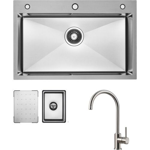 Küchenspüle aus Edelstahl 70x45cm Gebürstete Mit Abtropffläche + Hochdruck-Küchenarmatur Gebürstete Hohe 363.7MM
