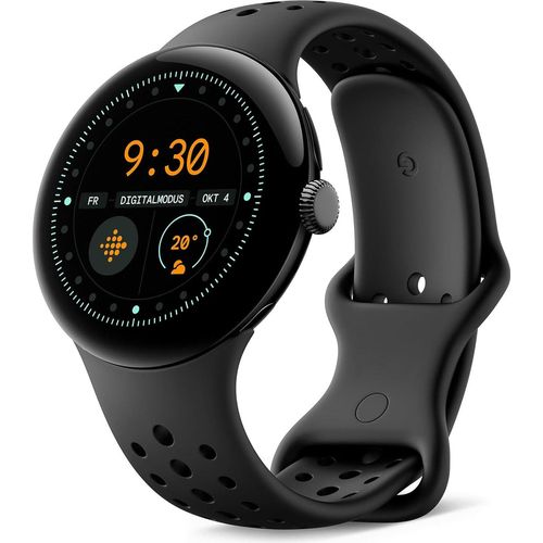 GOOGLE Pixel Watch 3 (Wi-Fi) 41 mm, Smartwatch Aluminium Fluorelastomer, 130–175 mm, 165–210 mm, Obsidian