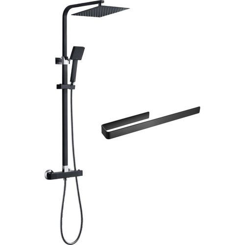 Bad- & DuscharmaturenThermostatische Duschsäule aus Edelstahl Schwarz Mit Handtuchhalter
