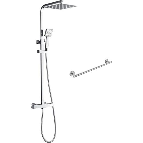 BrausegarniturenDuschsäule mit Thermostatmischer aus Edelstahl Chrom Mit Handtuchhalter