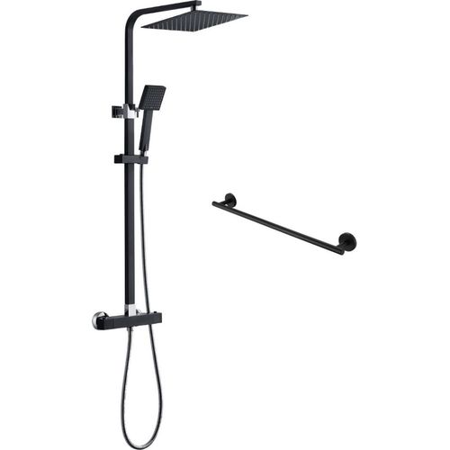 Bad- & DuscharmaturenThermostatische Duschsäule aus Edelstahl Schwarz Mit Handtuchhalter