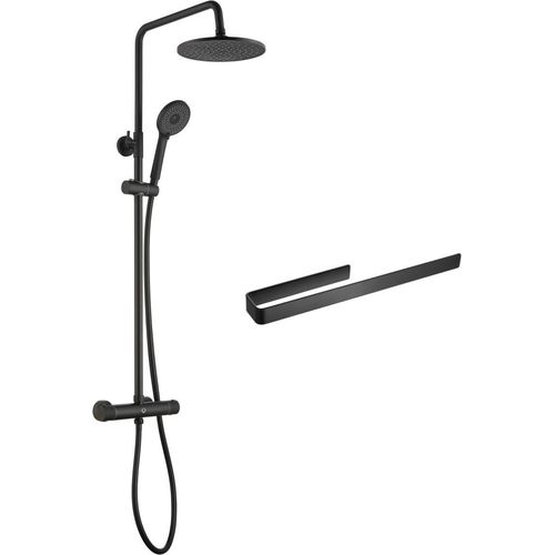 Bad- & Duscharmaturen Thermostat-Duschsäule, Brausegarnitur, höhenverstellbar, Mit Handtuchhalter