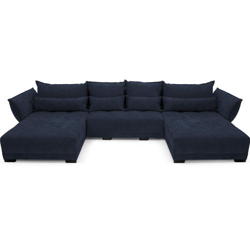 Ecksofa Comfort Deluxe U 360x185 cm Dunkelblau, Schlafsofa mit Bettkasten, Multifunktionale Couchgarnitu