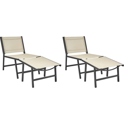 BELIANI Gartenstuhl 2er Set Schwarz/Beige Aluminium mit Hocker Schnelltrocknende Bespannung Rückenlehne Modernes Design Terrasse Balkon Outdoor Metallstuhl