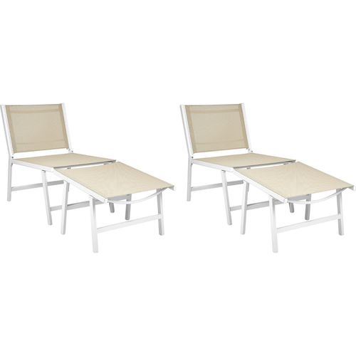 BELIANI Gartenstuhl 2er Set Beige Aluminium mit Hocker Schnelltrocknende Bespannung Rückenlehne Modernes Design Terrasse Balkon Outdoor Metallstuhl