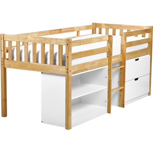 BELIANI Kinderbett Hellbraun u. Weiß Gummibaumholz mit Lattenrost 90x200 cm Schubladen Regalsystem Modern Kinderzimmer Jugendbett Einzelbett Hochbett