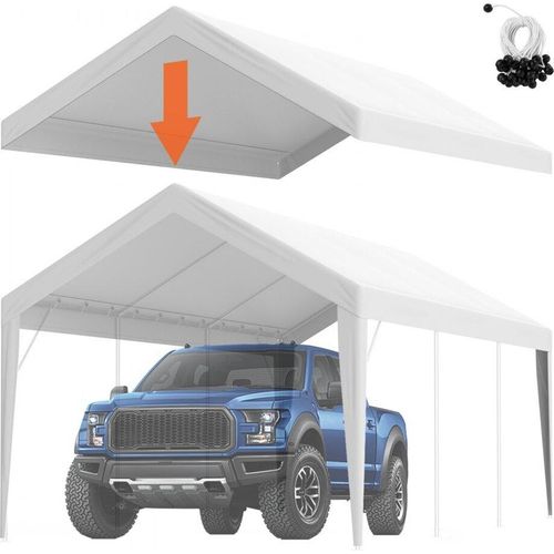 Carport-Garagenzelt 3 x 6 m - Wasserdichtes und UV-geschütztes Garagendachzelt - Einfache Installation mit Spanngurten - Weiß - Nur Dachabdeckung (Rahmen nicht enthalten)