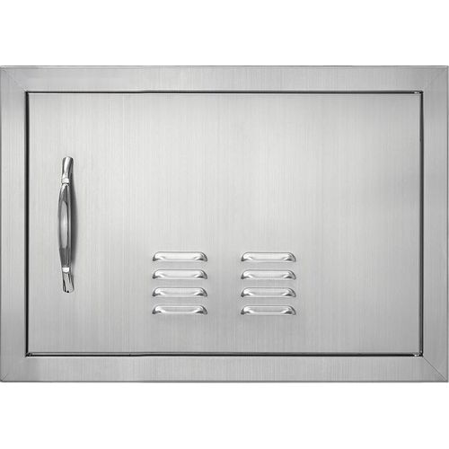 Grill-Zugangstür - 508 x 356 mm - Edelstahltür mit Griff und Lüftung - Vertikale Außenküchentür für Grillinsel - Flächenbündig Montiert - Ideal für Grillstation und Außenschrank