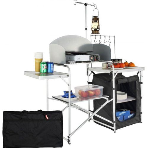 Camping-Küchentisch - Klappbarer Tragbarer Kochtisch - 1 Schrank & Windschutz