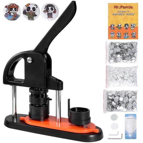 Buttonmaschine - Knopfmaschine 32mm 500 Stk. - Badge Punch Presse, Buttonpresse - DIY Badge Press Machine - Button Badge Maker für personalisiertes Abzeichen inkl. Zauberbuch und Kreisschneider.