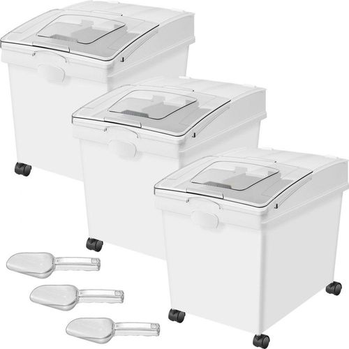 Mehl- und Reisbehälter Set - 25 kg Kapazität - 3er Pack Aufbewahrungsboxen für die Küche - Maße: 35,5 x 50 x 45 cm - Weiße Vorratsdosen - Ideal für Getreide und Trockenwaren - 14 x 19,7 x 17,7 Zoll