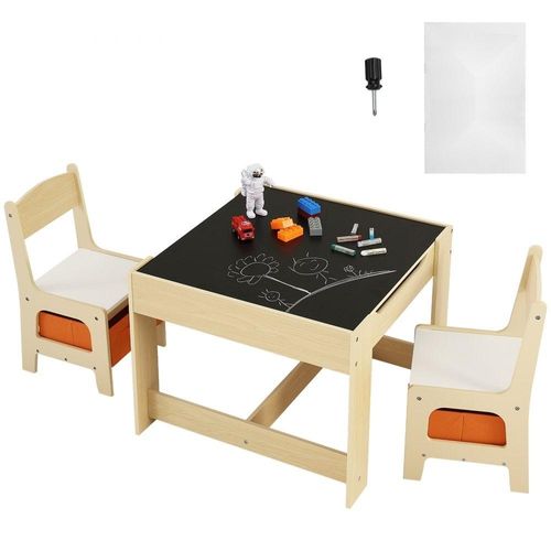 Kindersitzgruppe - Kindertisch & 2 Kinderstühle - P2-Grad MDF Kindertisch-Set - Stabile Kindermöbel mit doppelseitiger Tischplatte & Aufbewahrungsbox - Kindermöbelset