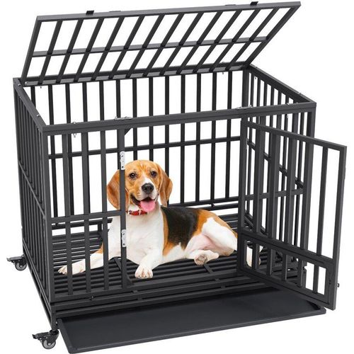Hundekäfig 119x81x99cm - Rostfreier verzinkter Rohr-Hundekäfig - Elektrostatisch lackiert - Hundegitterbox mit 3 Türen und abnehmbarer Auffangschale - Hundetransportbox Transportkäfig