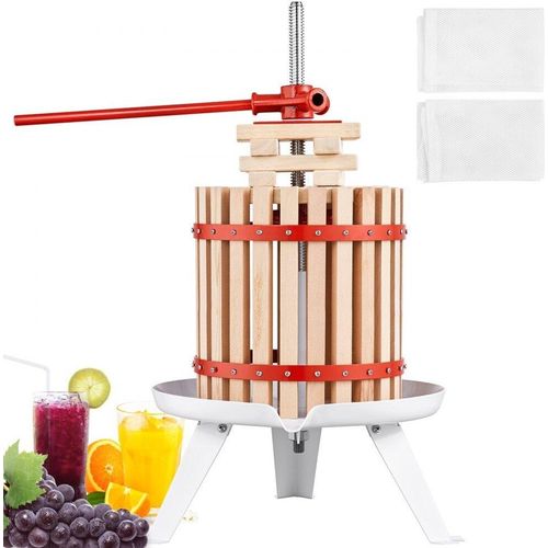 Obstpresse - Saft- und Beerenpresse 12 L - Zelkova-Holz - Manuell - Apfel-, Wein-, und Maischepresse - Saftpresse Entsafter - Obstmühle mit Filtertüten - 25 x 25 cm