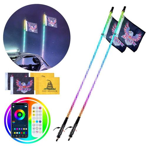 2 Stk. LED-Peitschenlicht mit APP- und RF-Fernbedienung - 121,92 cm Wasserdichte 360°-Spiral-RGB-Peitschen - Inkl. 4 Flaggen - Für UTVs, ATVs, Motorräder