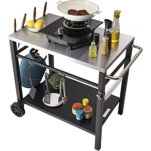 Servierwagen - Küchenwagen 100x64x83,5 cm - Outdoor-Grillwagen mit Doppelter Ablage - Beweglicher Grilltisch für die Speisenzubereitung - Multifunktionale Edelstahl-Tischplatte.