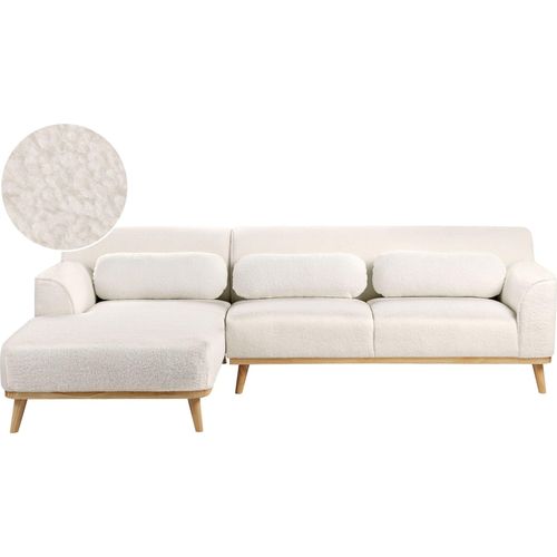 BELIANI Ecksofa Weiß Bouclé-Stoffbezug L-förmig 3-Sitzer Sofa mit Chaiselongue Rechtsseitig Wohnzimmermöbel Modern Wohnzimmer Ausstattung Wohnecke