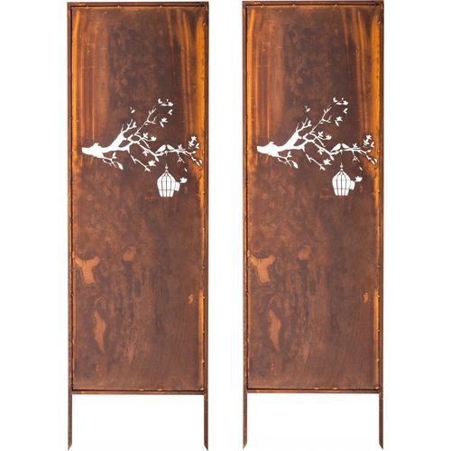 Sichtschutz Metall 2x - 160 cm x 50 cm - Edelrost - Rostoptik Sichtschutz für Garten - Sichtschutzelement - Sichtschutzwand - Gartendekoration Zaun