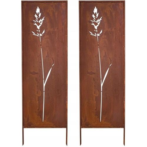 Sichtschutz Metall 2x - 160 cm x 50 cm - Edelrost - Rostoptik Sichtschutz für Garten - Sichtschutzelement - Sichtschutzwand - Gartendekoration Zaun