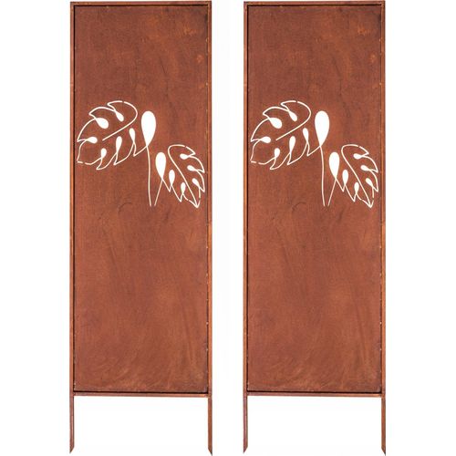 Sichtschutz Metall 2x - 160 cm x 50 cm - Edelrost - Rostoptik Sichtschutz für Garten - Sichtschutzelement - Sichtschutzwand - Gartendekoration Zaun