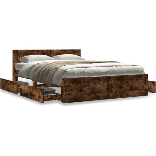 Bettgestell mit Kopfteil Räuchereiche 140x190 cm Holzwerkstoff