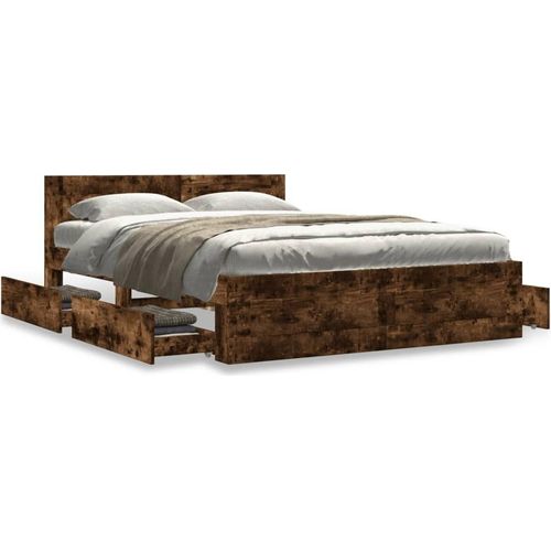 Bettgestell mit Kopfteil Räuchereiche 135x190 cm Holzwerkstoff