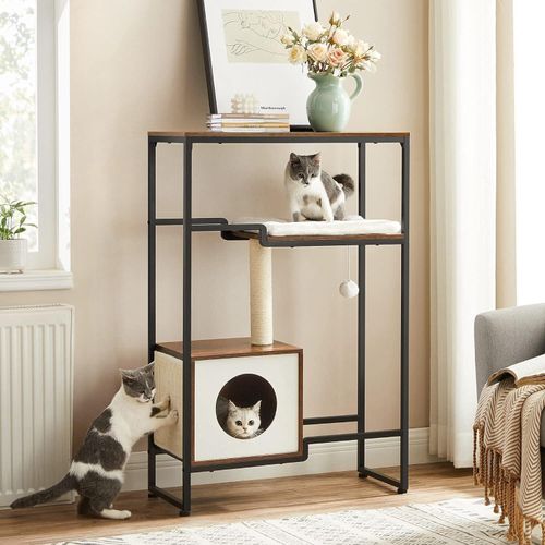 Kratzbaum für Katzen, 114 cm, 2-in-1-Vintage-Baumturm für Katzen, Katzenmöbel