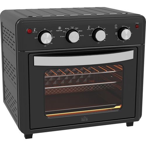 HOMCOM Minibackofen mit Umluft 30L Mini Ofen mit Backblech, Grillrost und Krümelblech, 90 °C-230 °C Heißluftfritteuse mit 7 Modi, Frittierkorb