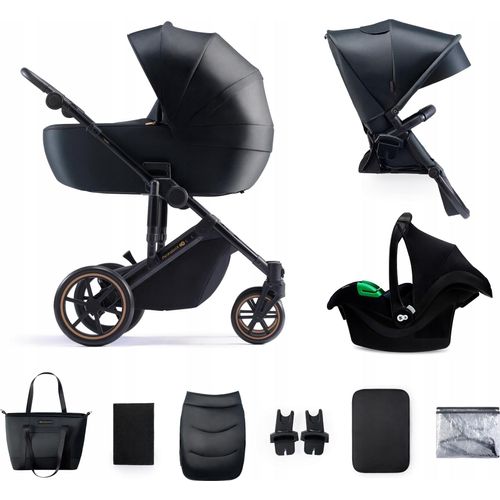 Kinderkraft PRIME 2 3-in-1 - Kinderwagen bis 22 kg - Babytragetasche, Autositz MINK PRO - vollgefederte Räder - wasserdichtes Verdeck - Schwarz