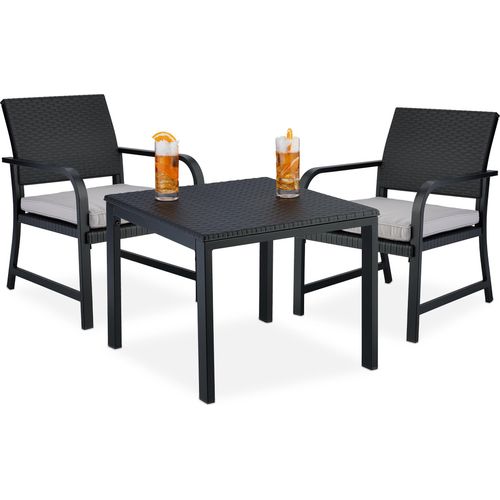 relaxdays Balkonmöbel Set 3-teilig in Rattan-Optik