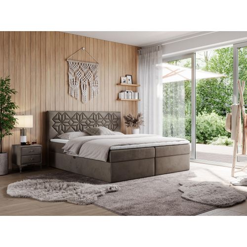 MKS MEBLE Boxspringbett 120x200 mit Matratze H4 und Bettkasten, Doppelbett Bett mit Stauraum und Topper, Polsterbett 120x200 mit Kopfteil - Leila - Braun Velvet - H4