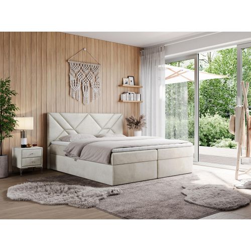 MKS MEBLE Boxspringbett 120x200 mit Matratze H3 und Bettkasten, Doppelbett Bett mit Stauraum und Topper, Polsterbett 120x200 mit Kopfteil - NEOMI - Beige Velvet - H3