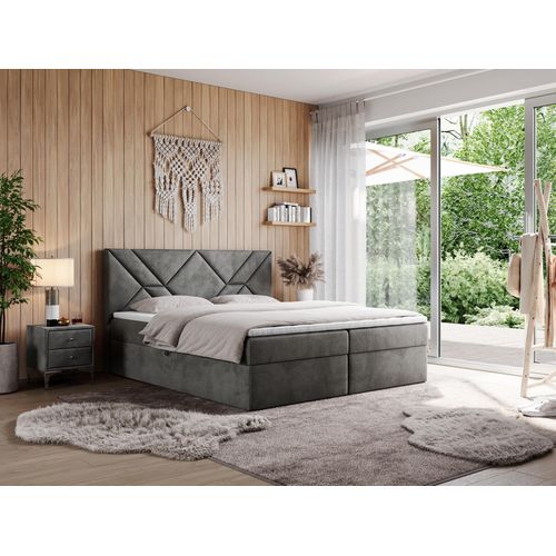 MKS MEBLE Boxspringbett 120x200 mit Matratze H4 und Bettkasten, Doppelbett Bett mit Stauraum und Topper, Polsterbett 120x200 mit Kopfteil - NEOMI - Dunkelgrau Velvet - H4