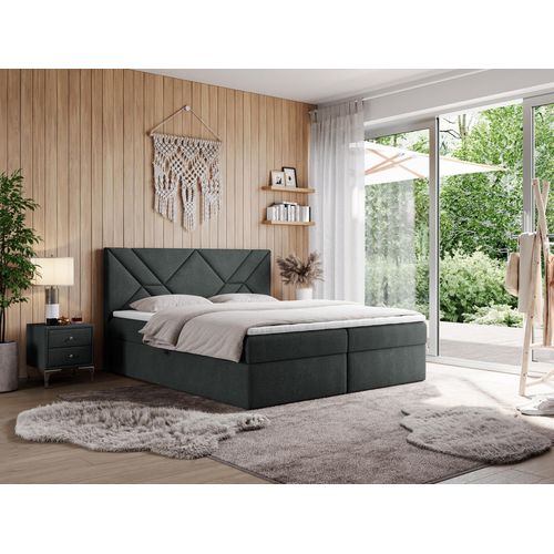 MKS MEBLE Boxspringbett 120x200 mit Matratze H4 und Bettkasten, Doppelbett Bett mit Stauraum und Topper, Polsterbett 120x200 mit Kopfteil - NEOMI - Dunkelgrau Struktur - H4