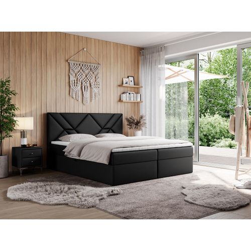 MKS MEBLE Boxspringbett 120x200 mit Matratze H3 und Bettkasten, Doppelbett Bett mit Stauraum und Topper, Polsterbett 120x200 mit Kopfteil - NEOMI - Schwarz Kunstleder - H3