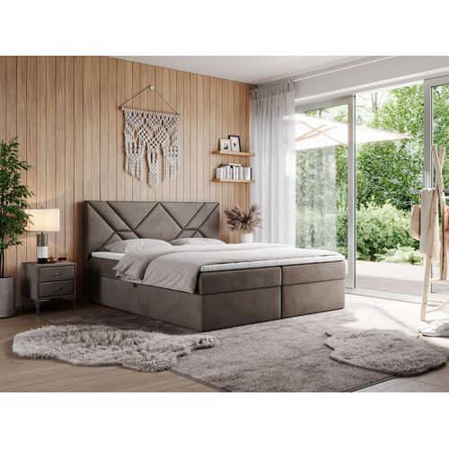 MKS MEBLE Boxspringbett 120x200 mit Matratze H3 und Bettkasten, Doppelbett Bett mit Stauraum und Topper, Polsterbett 120x200 mit Kopfteil - NEOMI - Braun Velvet - H3