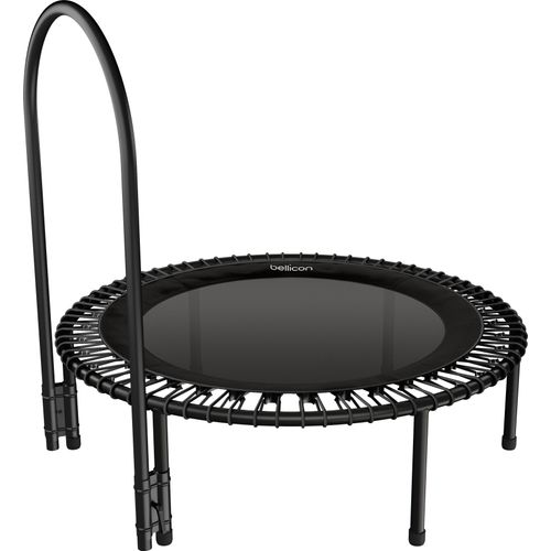bellicon Fitness Trampolin 112cm (Schwarz) mit 1 Haltegriff |Stabile Schraubbeine & Seilring-Federung bis 200kg (Ultra Stark) | Dreiteiliger Rahmen | Germany