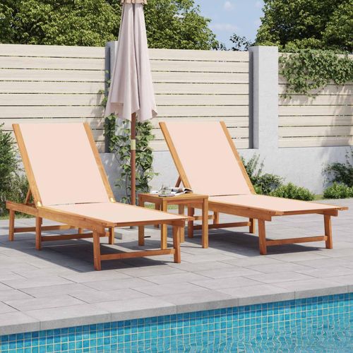 Sonnenliegen 2 Stk. Creme Massivholz Akazie und Textilene - Gartenliegen 3279248