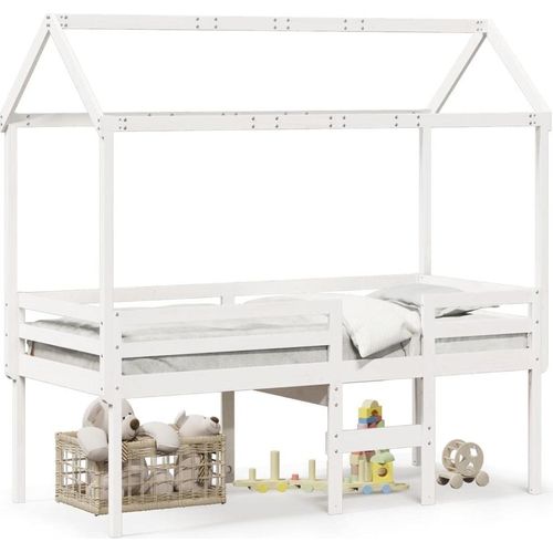 vidaXL Hochbett mit Dach Weiß 75x190 cm Massivholz Kiefer