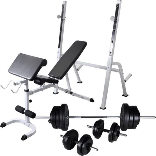 Hantelbank mit Ablage, Langhantel und Kurzhantel Set 60,5 kg