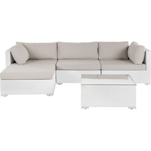 BELIANI Lounge Set Weiß Polyrattan und Aluminium 4-Sitzer Rechtsseitig Minimalistisch Modern Gartenausstattung Terrasse Outdoor