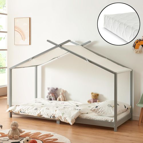 Kinderbett 'Brome' Hausbett mit Matratze 90 x 200 cm Grau