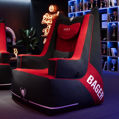 Diablo BAGER Gaming Sessel Gamer Stuhl Aufblasbar, Belastbar bis 120 kg, Schwarz-Rot + Luftpumpe