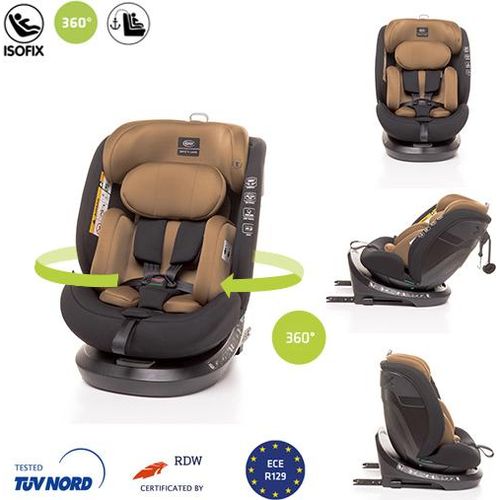 4BABY ROTO-FIX I-SIZE Kinderstiz drehbar mit ISOFIX ,Autositz 0-36kg, 40-150 cm, Reboarder kindersitz R129, einstellbare Kopfstütz, Mokka