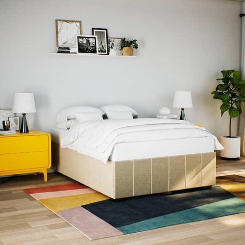 Bettgestell ohne Matratze Creme 140x200 cm Stoff, Klassische Betten 2024 Neu