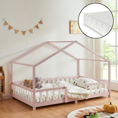 Kinderbett 'Treviolo' mit Matratze und Rausfallschutz 120x200cm Rosa