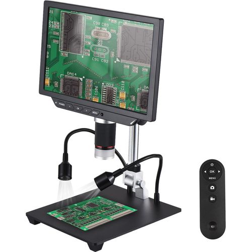 Digitales Tischmikroskop fuer Erwachsene, 13- bis 540-fache Vergroesserung, mit 10,1-Zoll-IPS-Bildschirm, 52 MP Foto, 4K-Video, eingebauter Akku, LED-Fuelllichter mit verstellbarem Staender, 64 GB TF-Karte