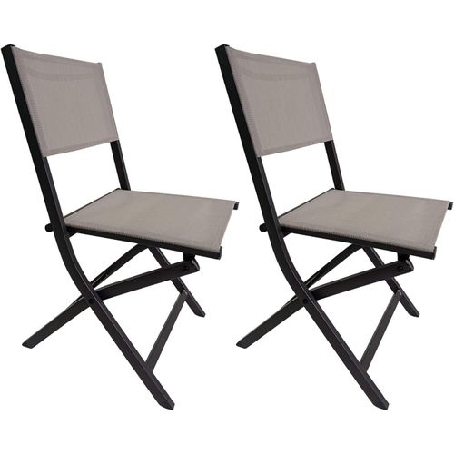 Klappstühle Rebecca Mobili Murici 84x48x57 Aluminium Polyester Dunkelgrau Beige Modern SET 2 Stück Montiert