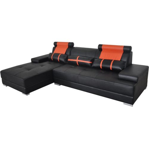 Design Leder Polster XXL Sitz Zimmer Wohn Sofa USB Designer Eck Garnitur Orange
