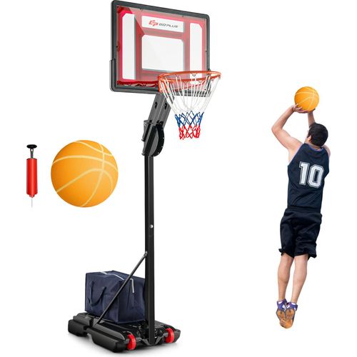 COSTWAY Basketballständer 105-260 cm höhenverstellbar, Basketballkorb mit Ständer, Gewichtssack, 2 Rädern, Basketball & Pumpe, für Kinder Jugendliche